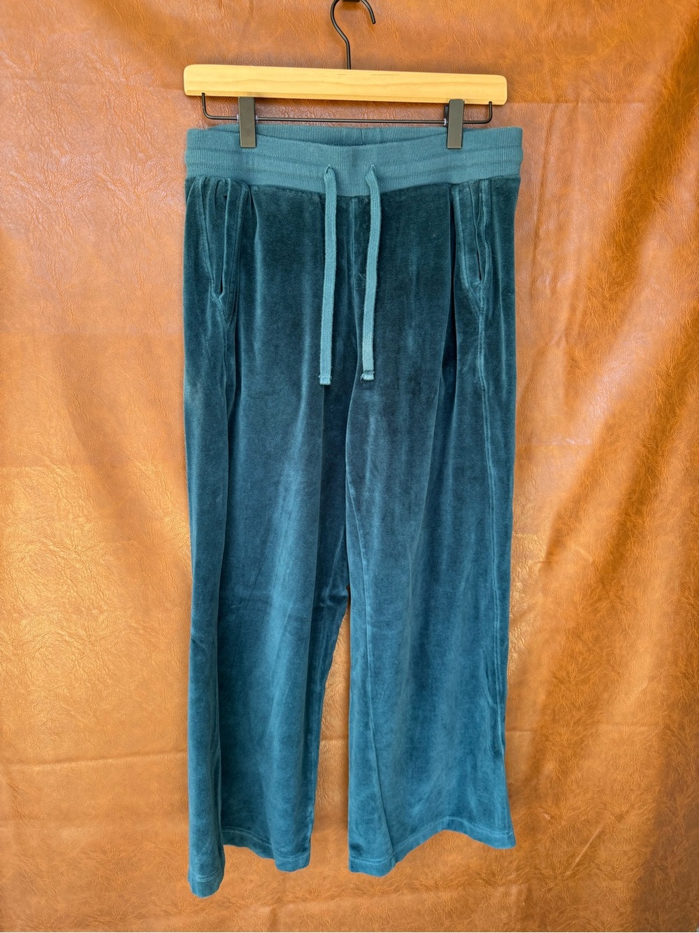 Pact Velour Crop Wide Leg Pants Medium Blue Teal Organic Cotton